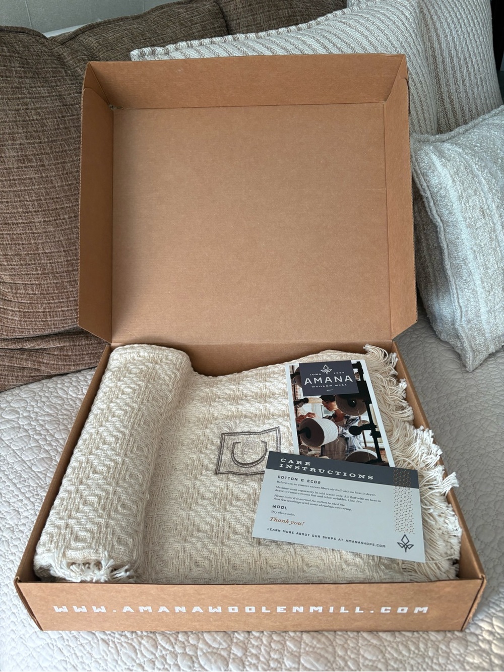 Amana Woven Cotton Throw Blanket - Cream
